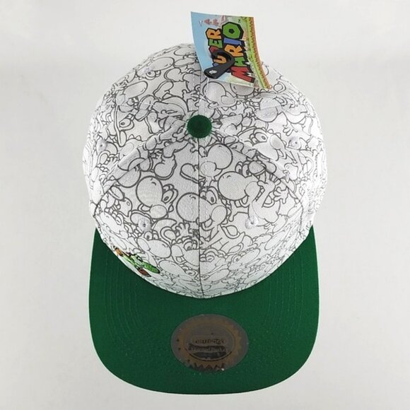 Nintendo Super Mario Yoshi Snapback Adjustable Hat Cap Green White OS Fits Most - Picture 4 of 16